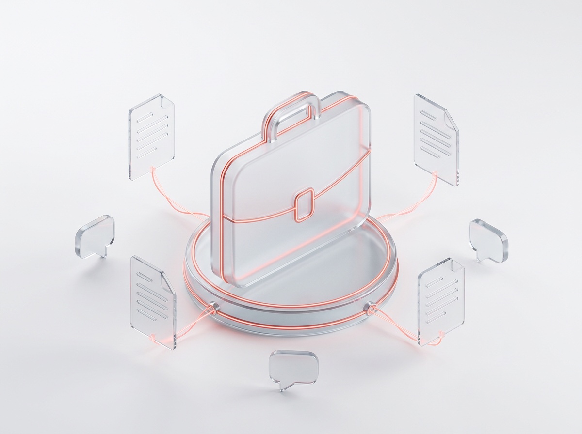 Frosted-glass business services illustration
